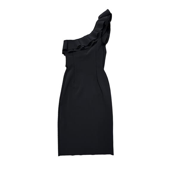 Chiara Boni La Petite Robe Elisse Black One-Shoulder Ruffled Gown Dress Size 38 - Picture 2 of 5